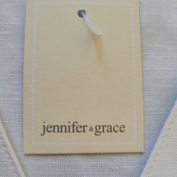🌟  NWT JENNIFER & GRACE Linen Blouse Size L Ivory Summer Ruffles - Picture 3 of 8